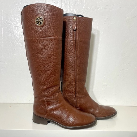Tory Burch Junction Tumbled Leather Low Heel Knee High Riding Boots - Picture 8 of 16